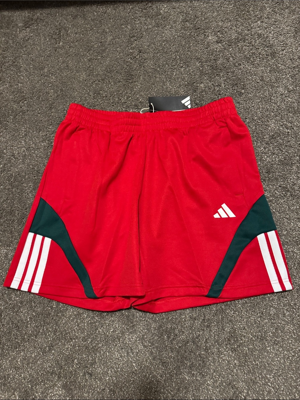 NWT adidas Tiro 7” inseam Red Soccer Shorts with Dark Green and White Accents XL